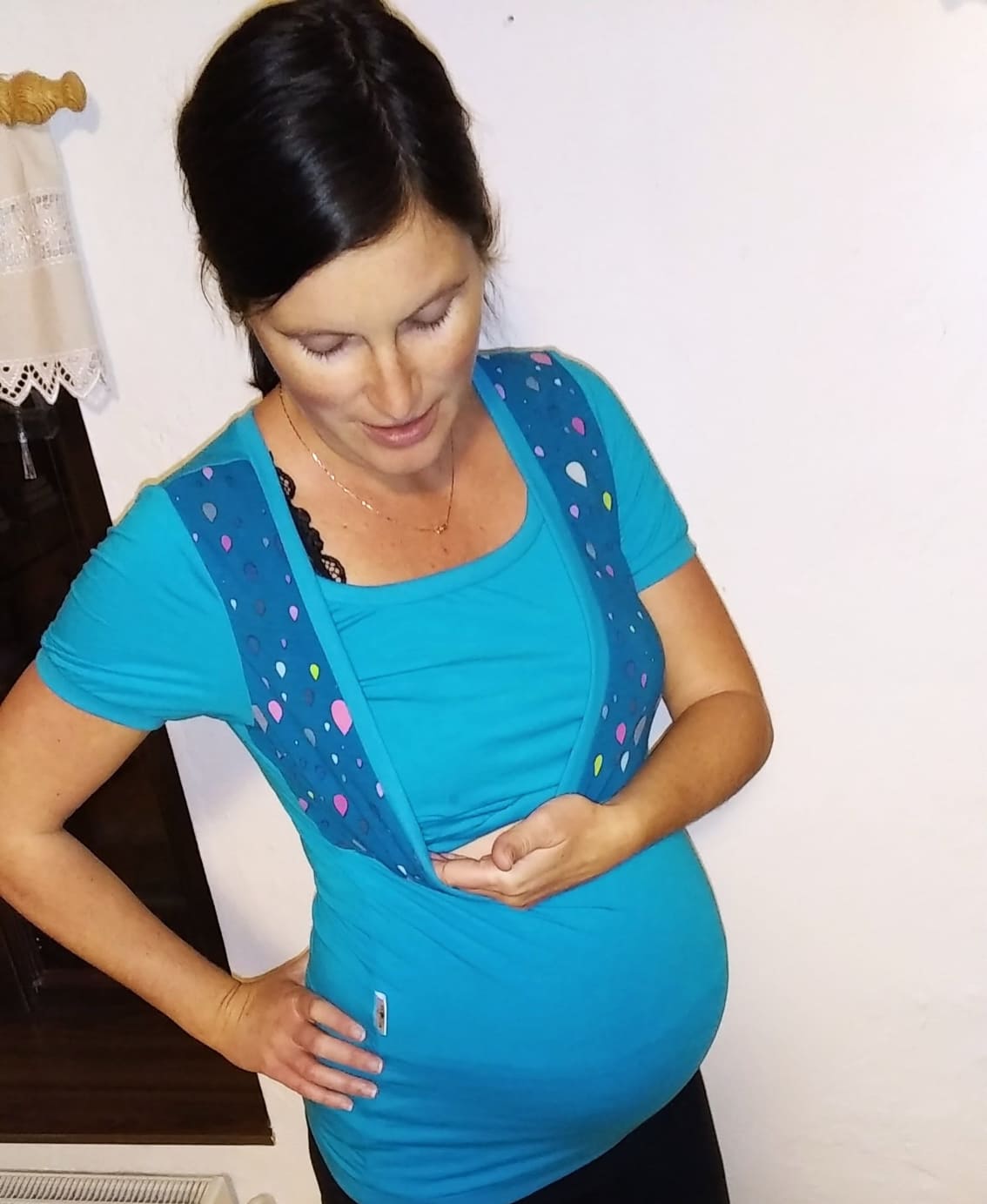 Kojící tričko/tunika - bambus - písková-surikaty, kr. ruk., velikost M