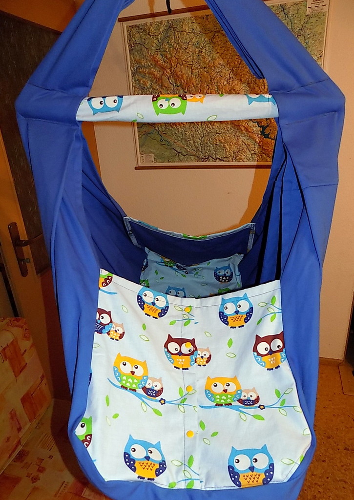 Hačka Tiki-Mechulka pro batolata - uzavíratelná; modrá + sovičky