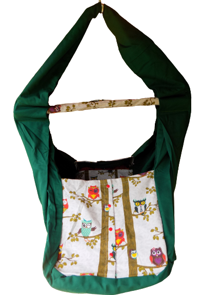 Hačka Tiki-Mechulka pro batolata - uzavíratelná; zelená + sovy na větvi