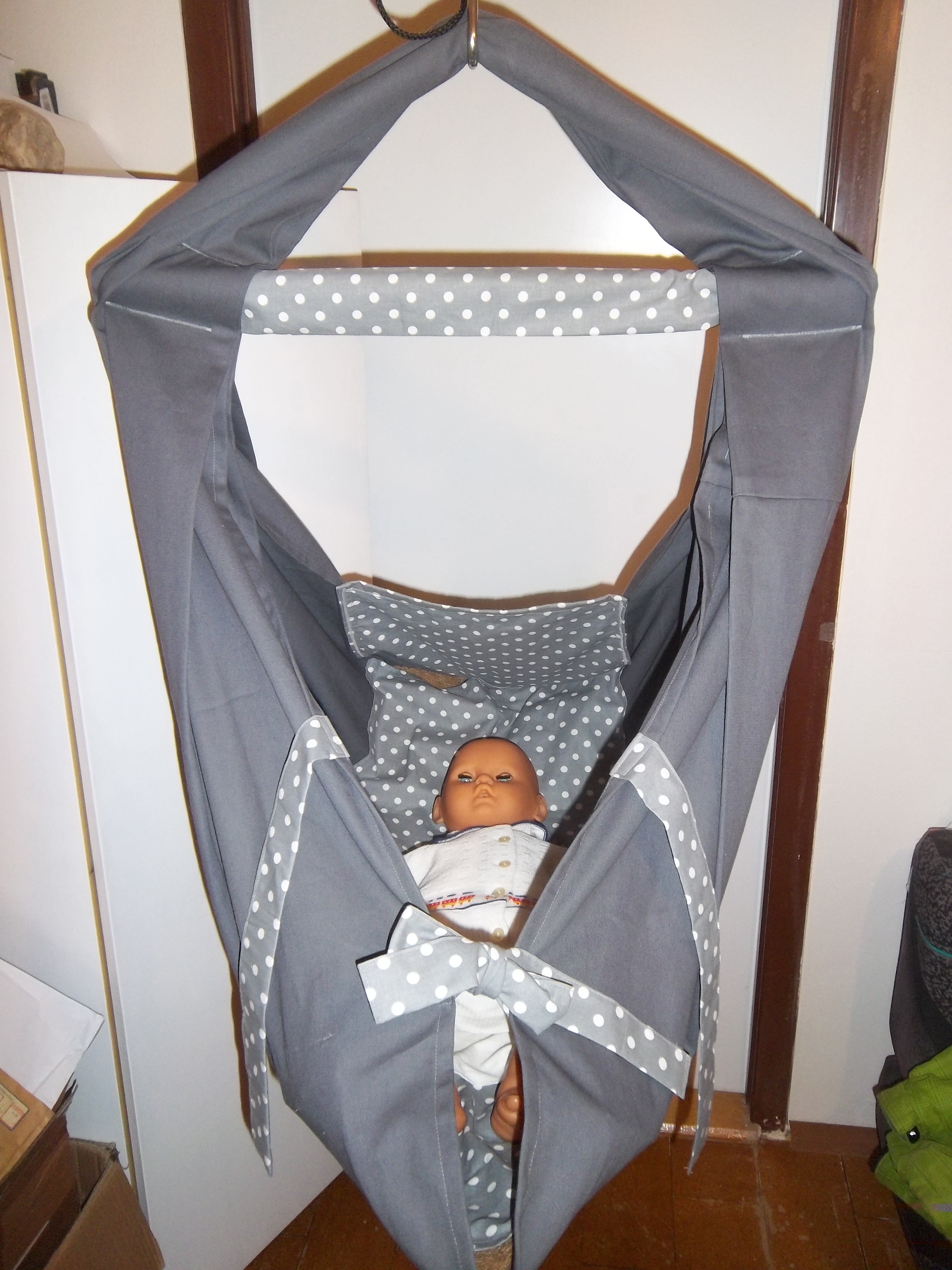 Hačka Tiki-Mechulka (miminko)  - tkanice; šedá s puntíky