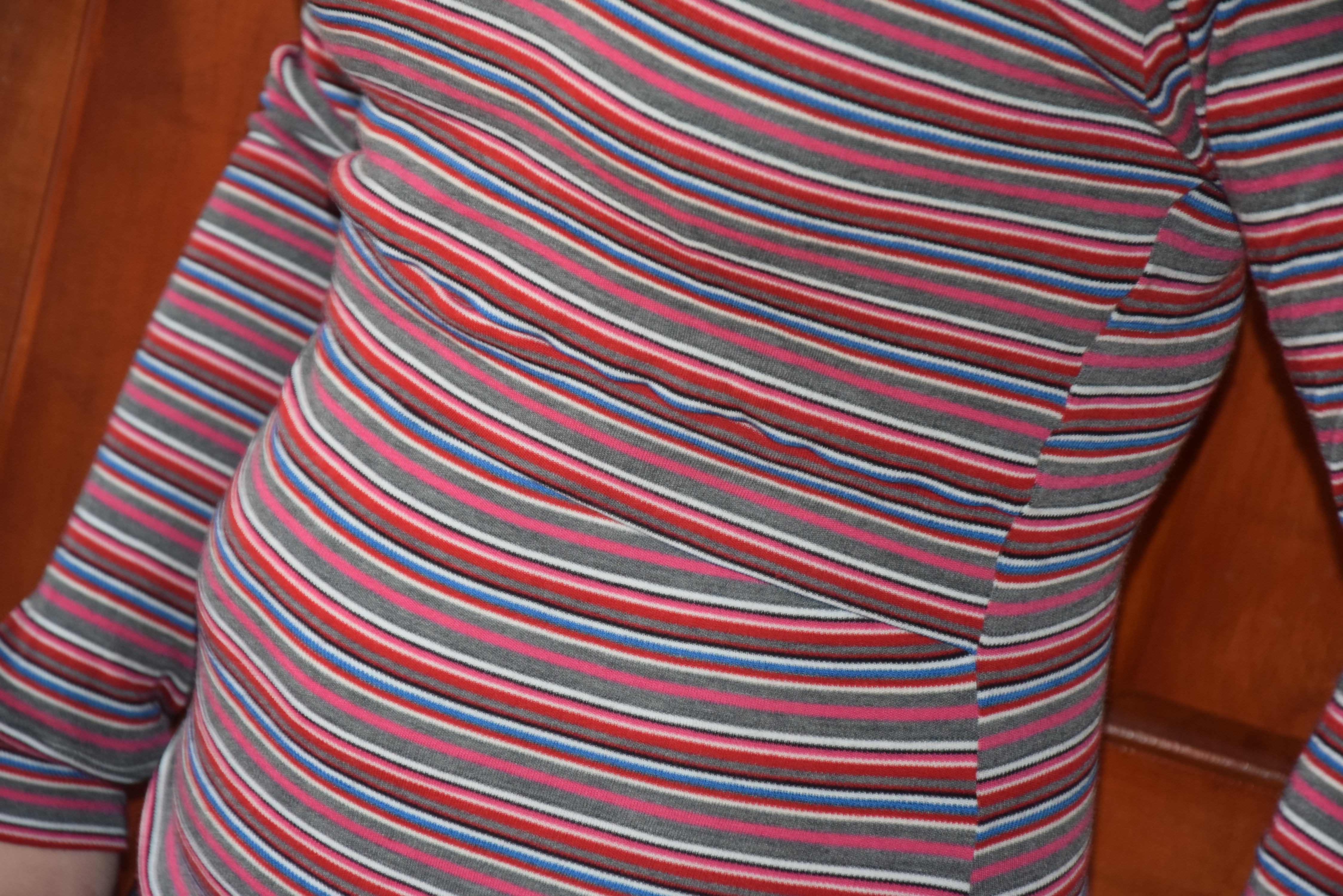 Kojicí tričko - merino-šedo růžový proužek dl. rukáv, vel. L