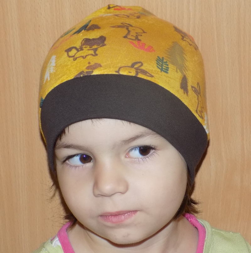 Bavlněná čepička/čepice zvířátka na okrové