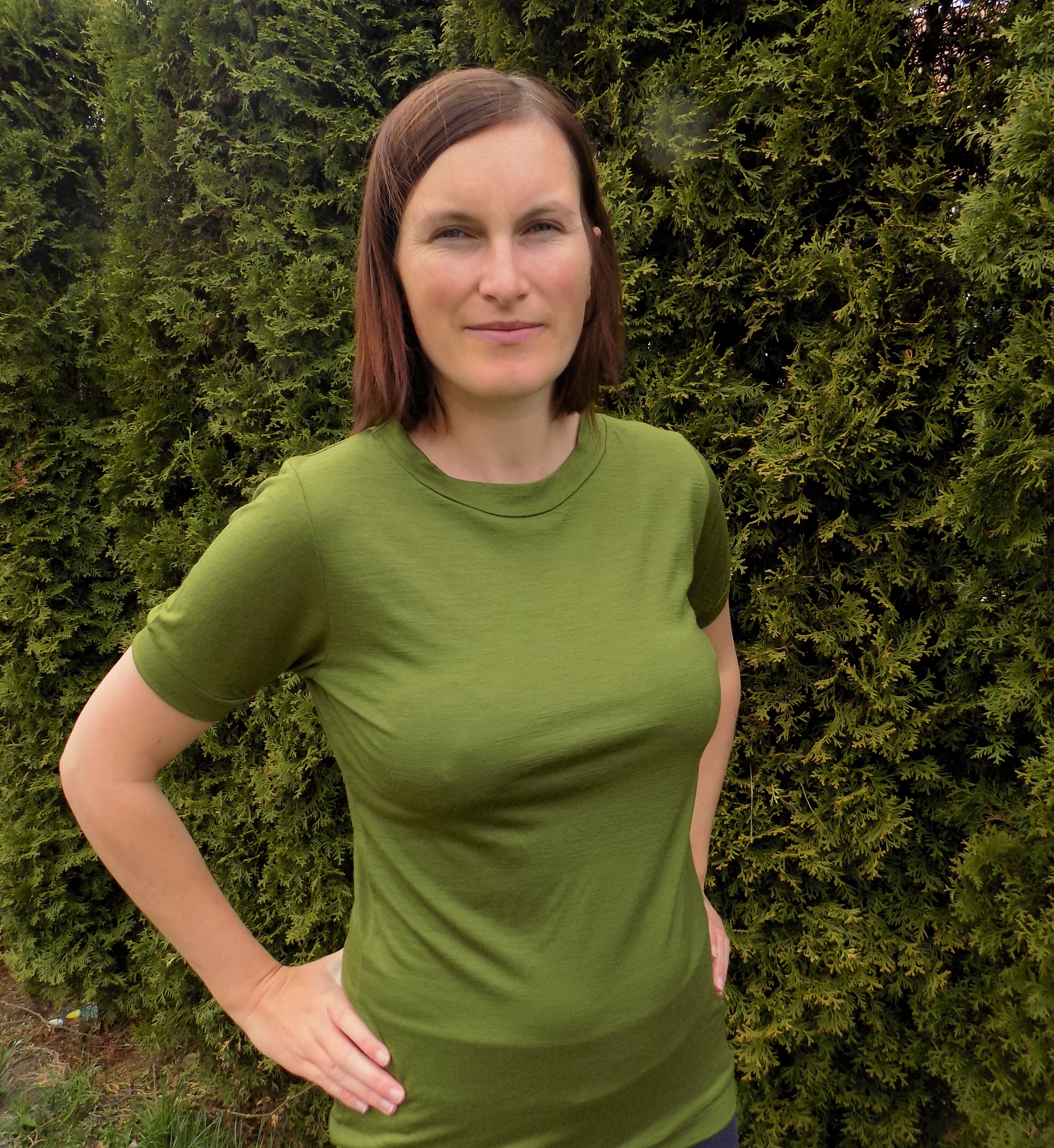 Dámské tričko - merino tenké břečťan, kr. rukáv