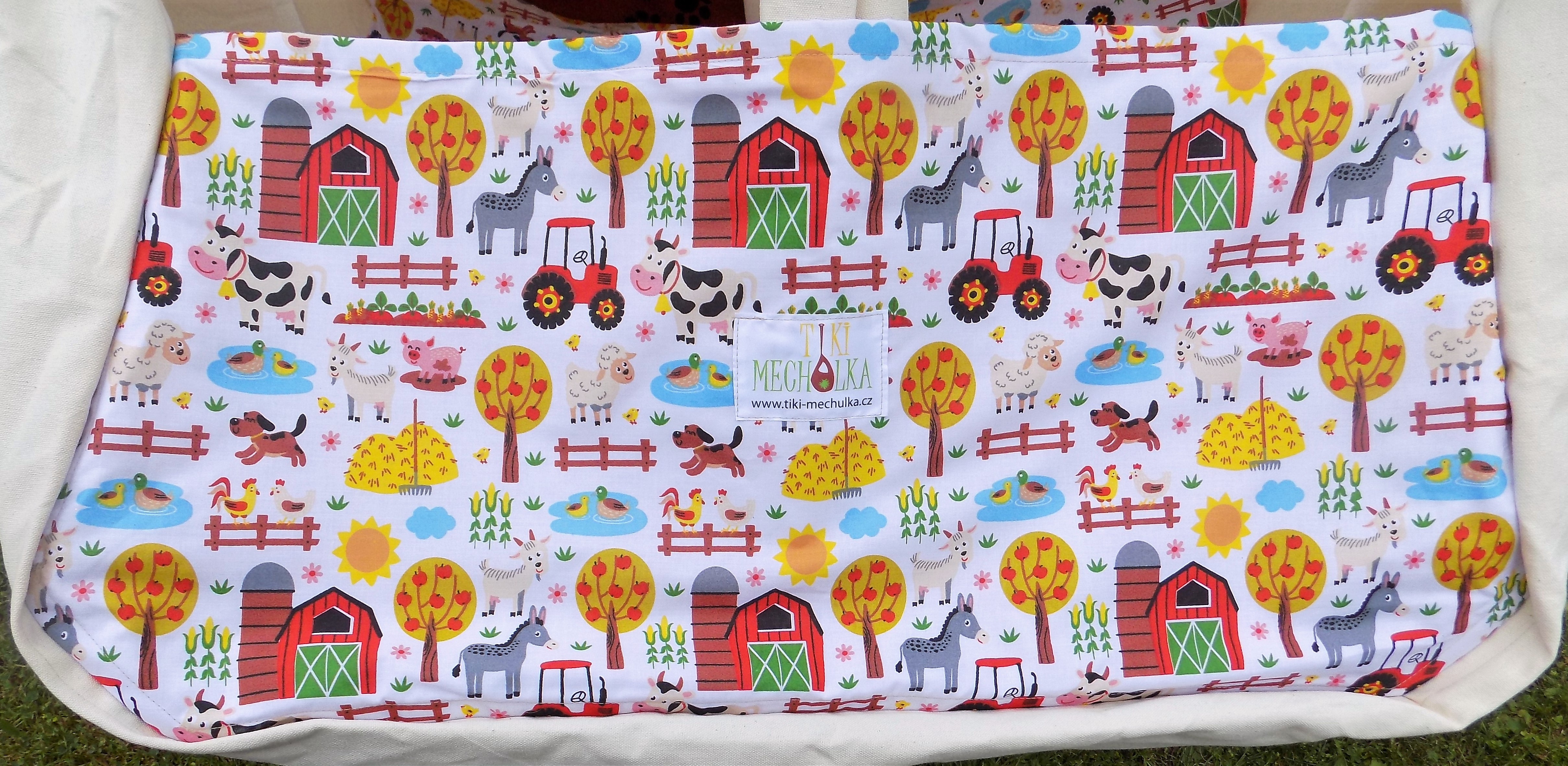 Závěsná houpačka/ kolébka (Hačka) pro dvojčata - přírodní + farma