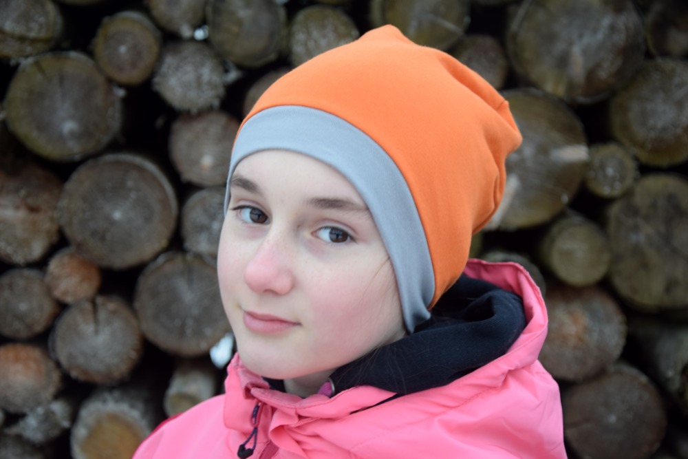 Bavlněná čepička/čepice zvířátka na šedé/oranžová