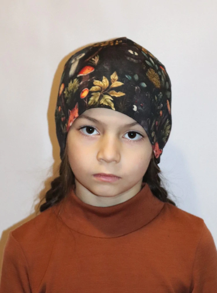 Merino čepice dvojitá - les se zvířátky