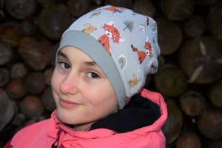 Bavlněná čepička/čepice zvířátka na šedé/oranžová