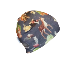 Merino čepice dvojitá - zvířátka na jeans